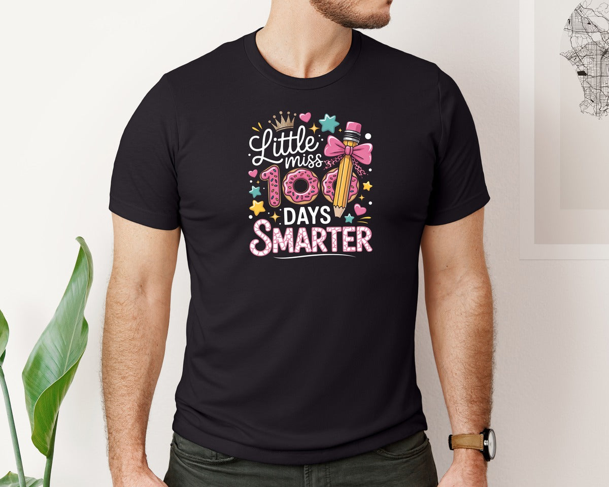 brand:Bella Canvas|color:Black|Little Miss 100 Days Smarter 15 Graphic T-Shirt