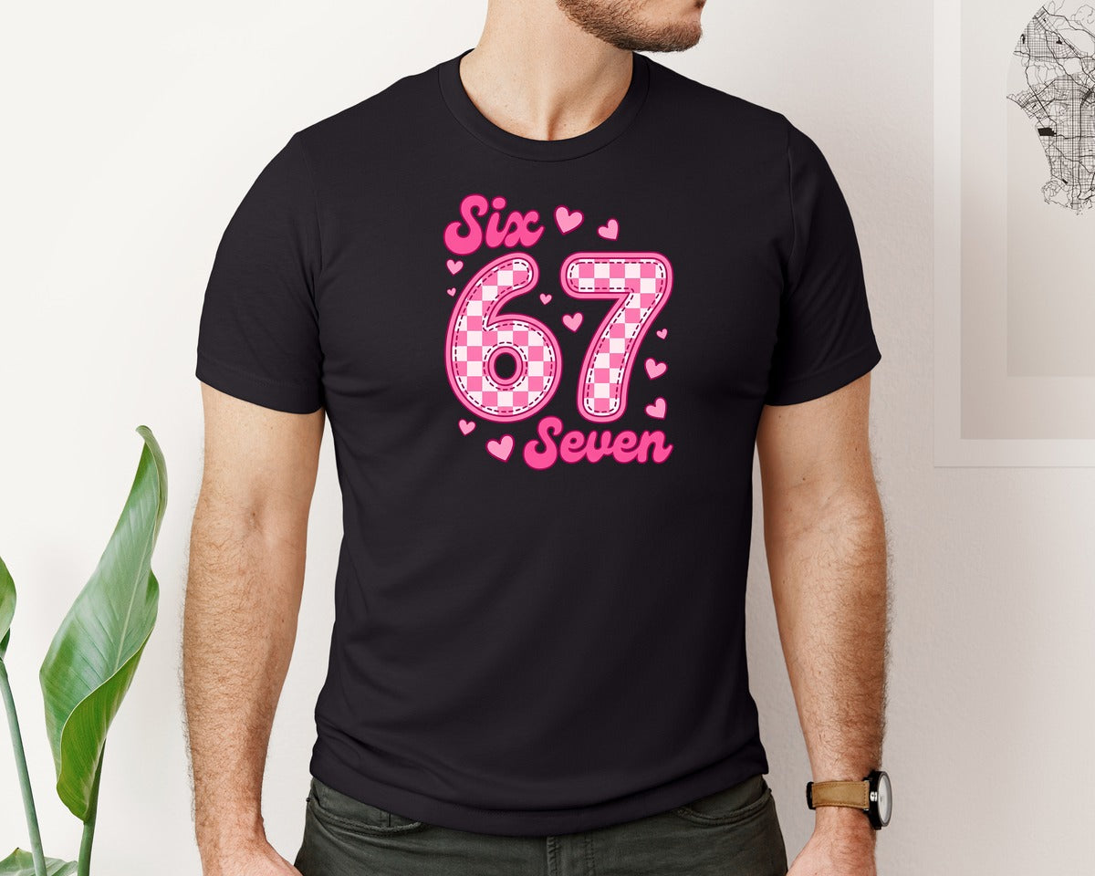 brand:Bella Canvas|color:Black|67 Pink Checkered Valentine Graphic T-Shirt
