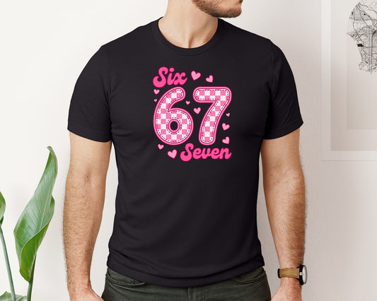 67 Pink Checkered Valentine Graphic T-Shirt