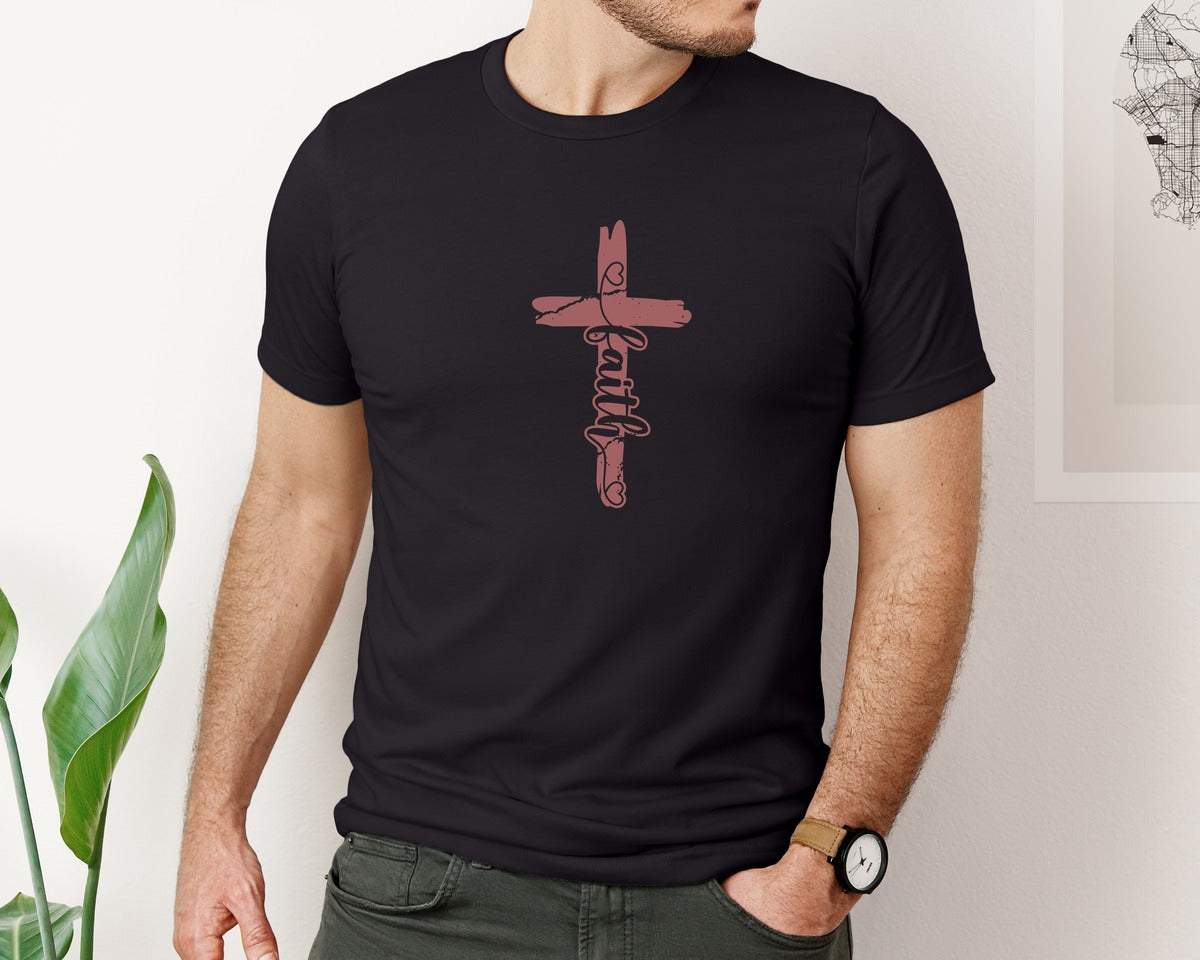 brand:Bella Canvas|color:Black|Faith Cross Religious Jesus Graphic T-Shirt