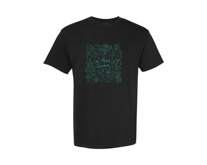 brand:Comfort Colors|color:Black|Preppy Christmas Teacher Graphic T-Shirt