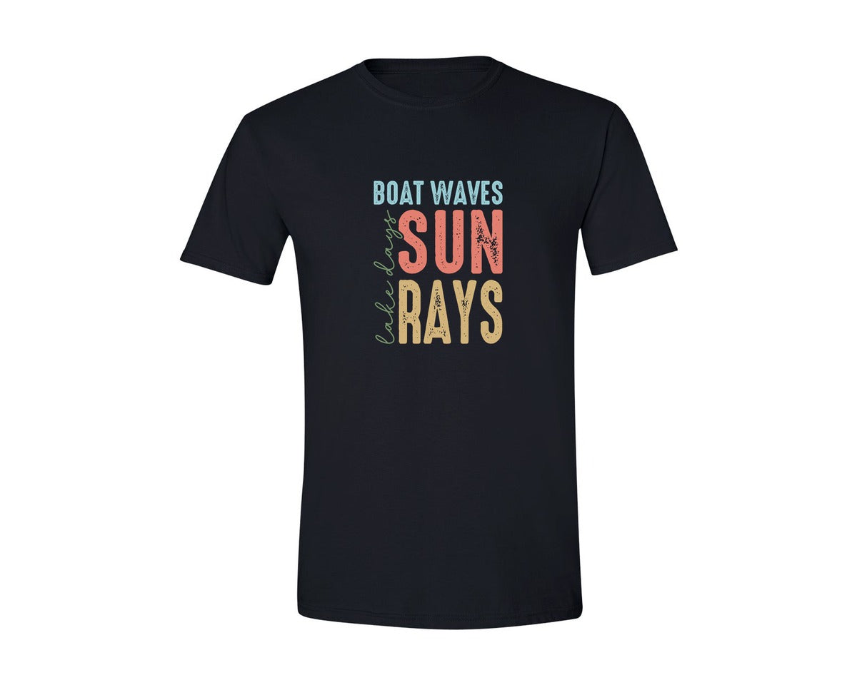brand:Generic|color:Black|Boat Waves Sun Ray Lake Days Summer Graphic T-Shirt