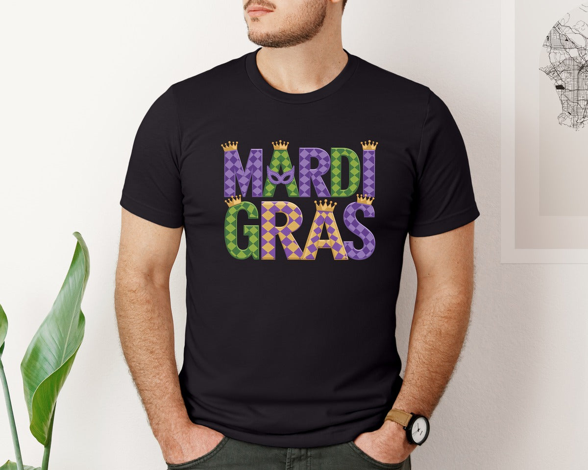 brand:Bella Canvas|color:Black|Mardi Gras Festive Des Graphic T-Shirt