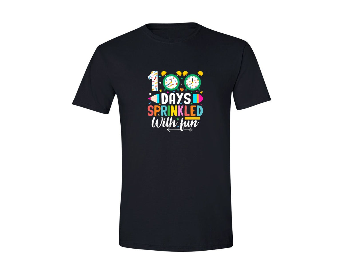 brand:Generic|color:Black|100 Days Of School Design Happy 100 Day 2 Graphic T-Shirt