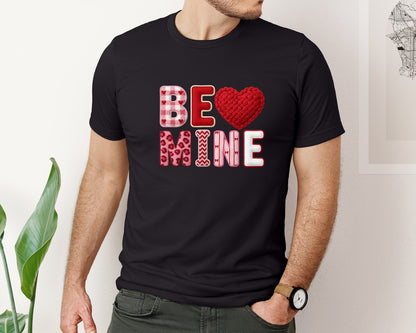 brand:Bella Canvas|color:Black|Be Mine Latch Hook Yarn Crochet Graphic T-Shirt
