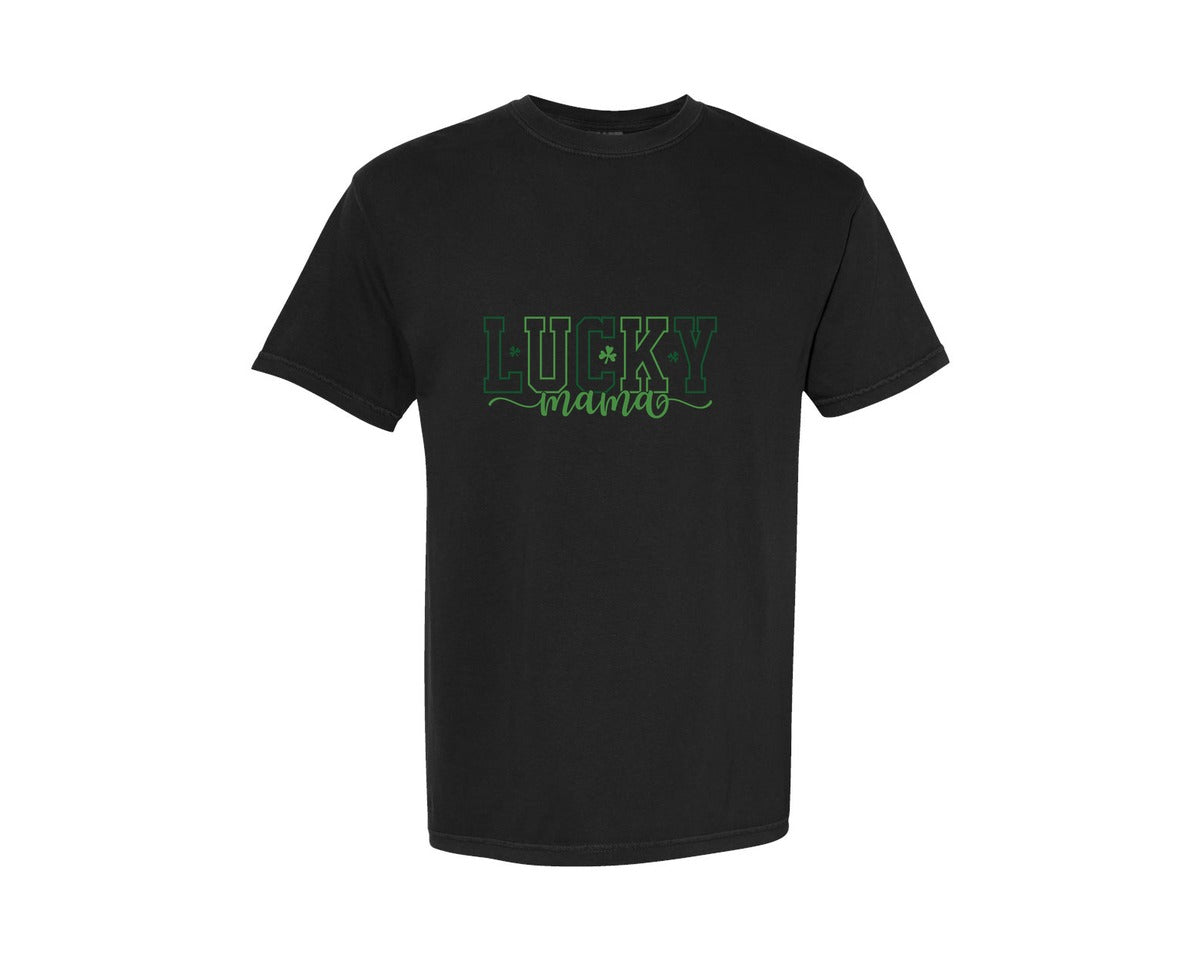 brand:Comfort Colors|color:Black|Shamrock Lucky Mama St Patricks Day Graphic T-Shirt