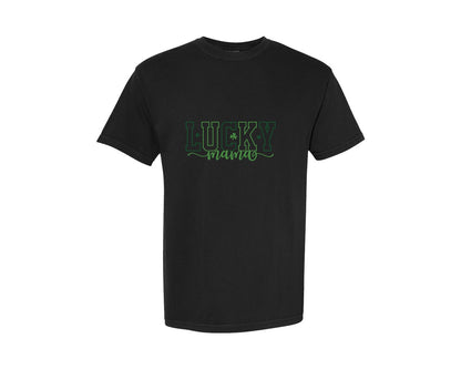 brand:Comfort Colors|color:Black|Shamrock Lucky Mama St Patricks Day Graphic T-Shirt