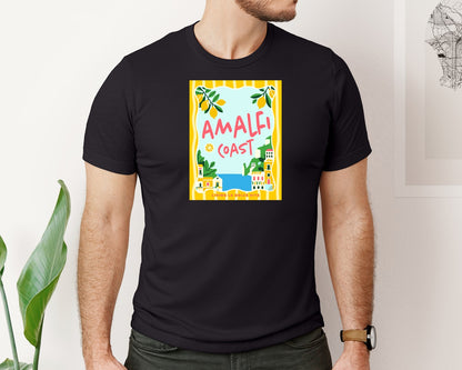 brand:Bella Canvas|color:Black|Summer Italy Amalfi Coast Trip Retro Graphic T-Shirt