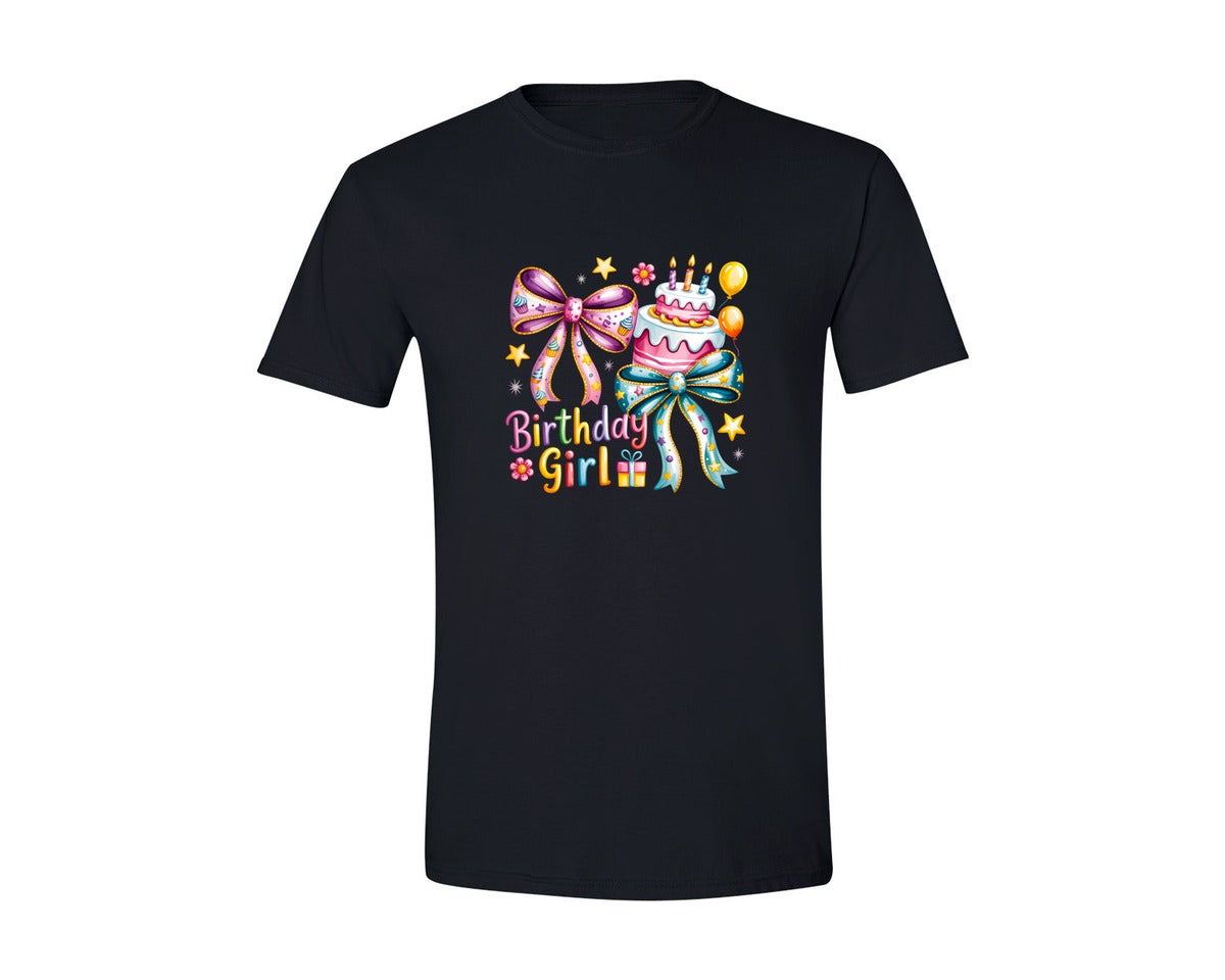 brand:Generic|color:Black|Coquette Birthday Girl Preppy Kids Graphic T-Shirt