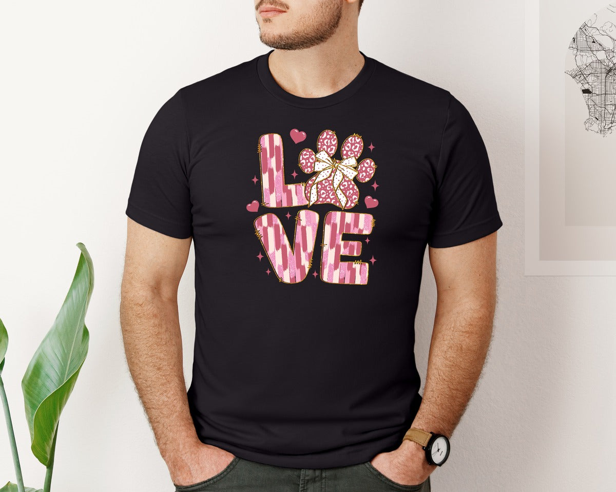 brand:Bella Canvas|color:Black|Love Paw Print Valentine Dog Mom Graphic T-Shirt