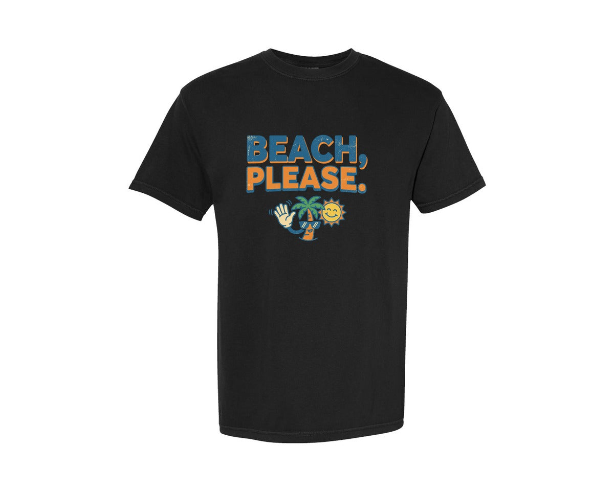 brand:Comfort Colors|color:Black|Beach Please Tropical Vacation Graphic T-Shirt