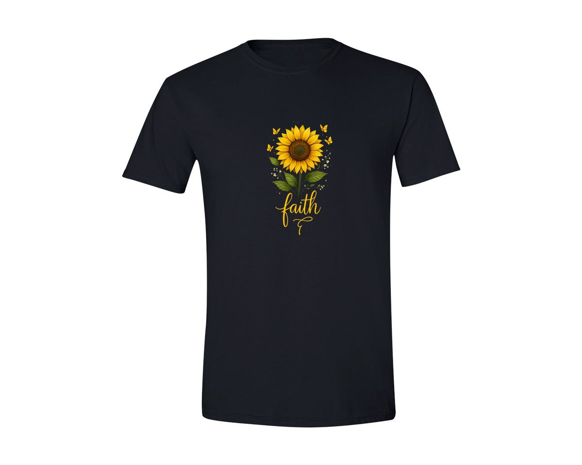 brand:Generic|color:Black|Faith Sunflower Butterfly Christian Graphic T-Shirt