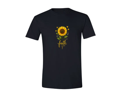 brand:Generic|color:Black|Faith Sunflower Butterfly Christian Graphic T-Shirt