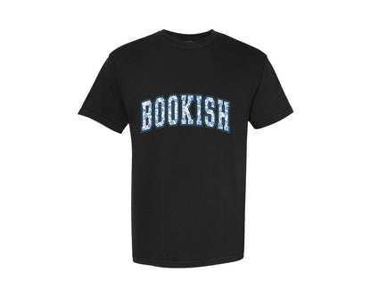brand:Comfort Colors|color:Black|Bookish Toile Floral Blue Book Lover Graphic T-Shirt