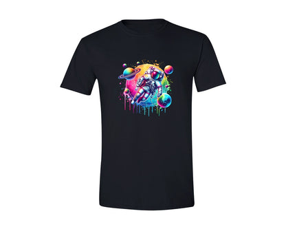 brand:Generic|color:Black|Colorful Neon Astronaut Planets 2 Graphic T-Shirt