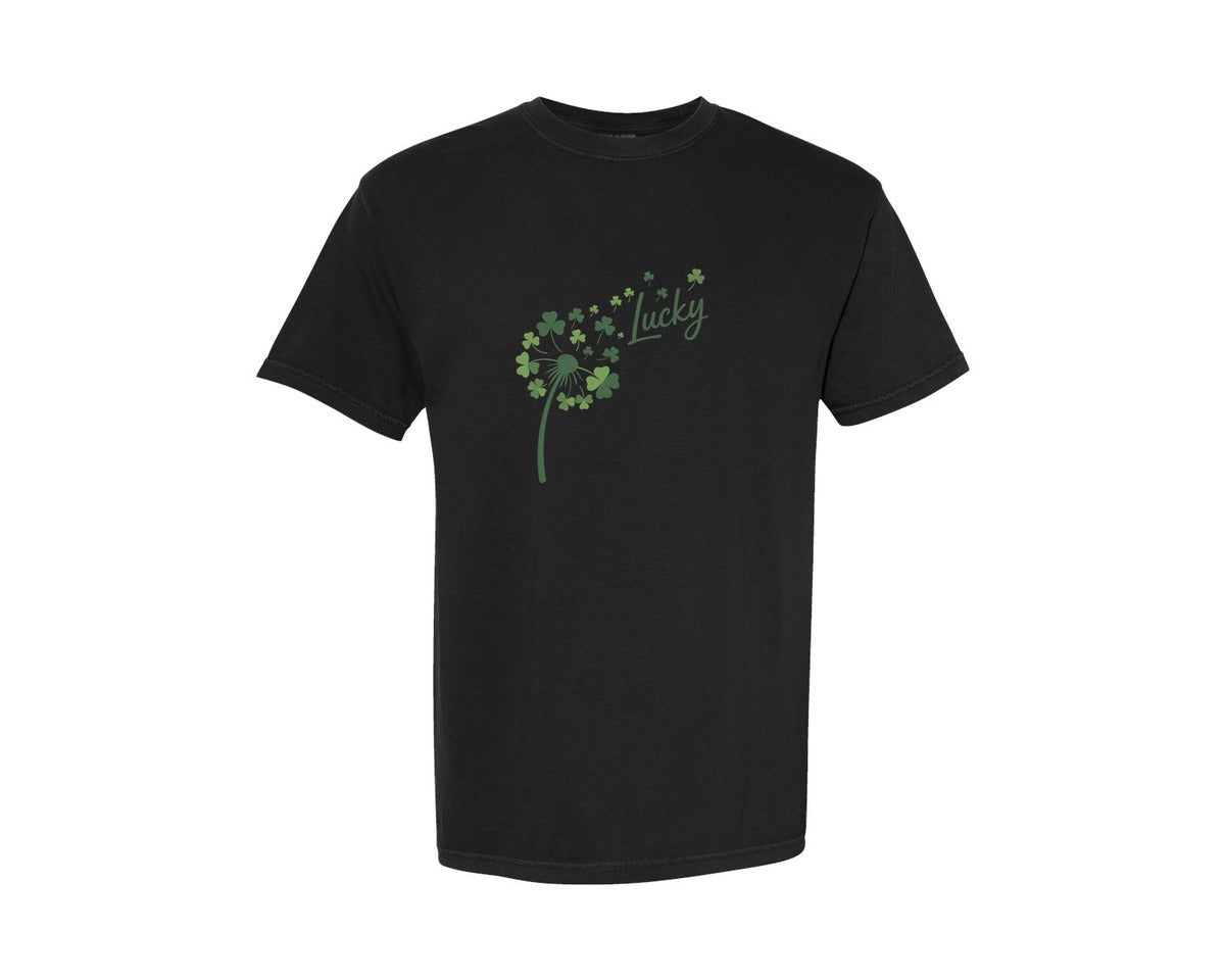 brand:Comfort Colors|color:Black|St Patricks Day Dandelion Shamrock 4 Graphic T-Shirt