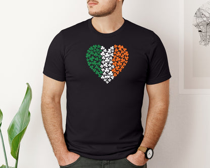 brand:Bella Canvas|color:Black|Irish Flag Heart Shamrock Graphic T-Shirt