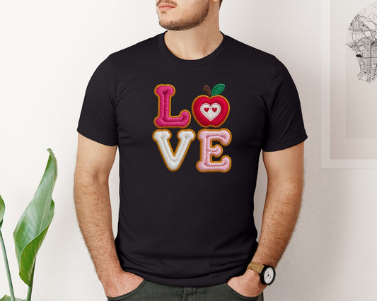 Faux Yarn Love Apple School Teacher Life Graphic T-Shirt