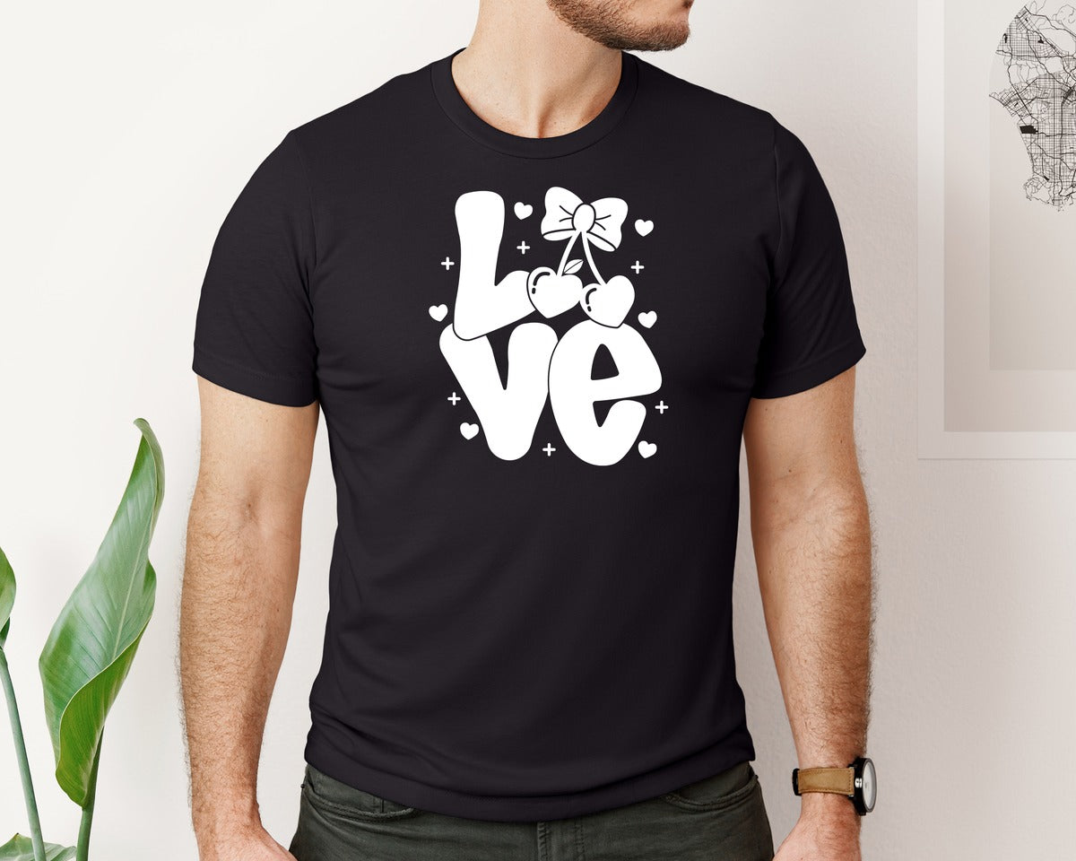 brand:Bella Canvas|color:Black|Coquette Love Bow Valentine Graphic T-Shirt