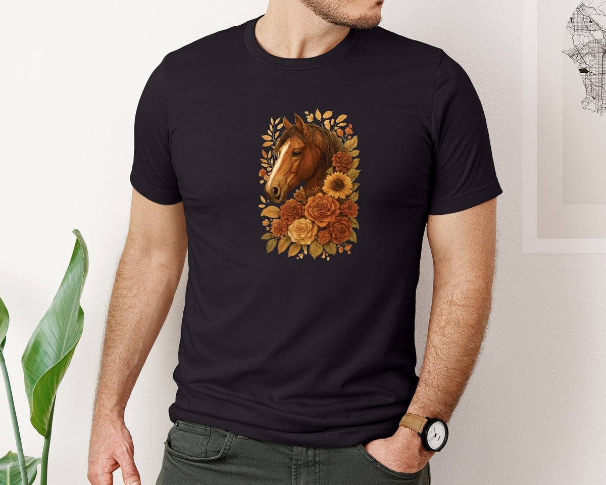 brand:Bella Canvas|color:Black|Brown Boho Floral Horse 27 Graphic T-Shirt