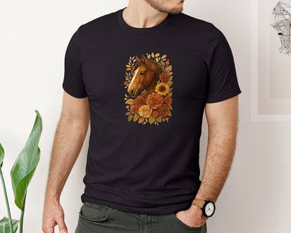 brand:Bella Canvas|color:Black|Brown Boho Floral Horse 27 Graphic T-Shirt