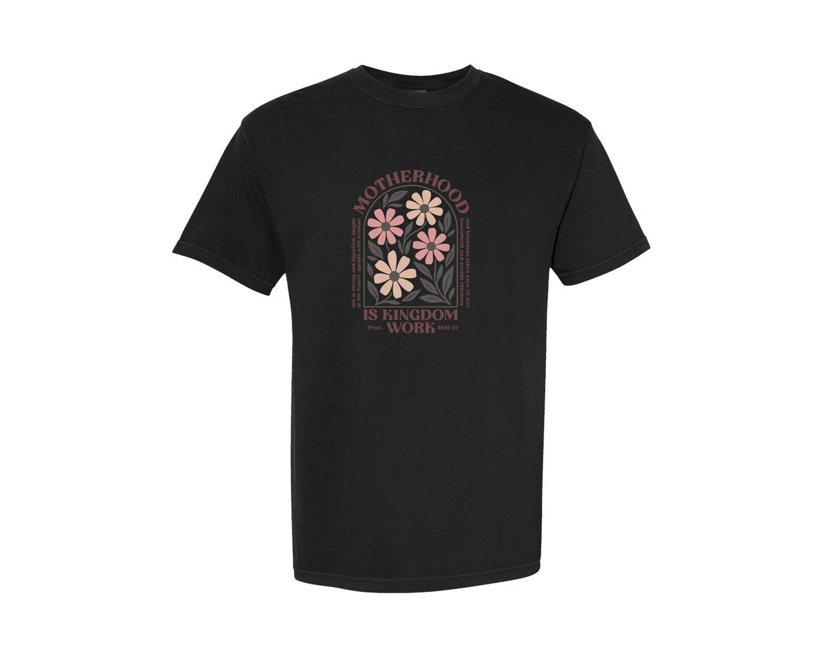 brand:Comfort Colors|color:Black|Boho Motherhood Is Kingdom Work Graphic T-Shirt