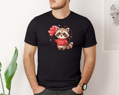 brand:Bella Canvas|color:Black|Cute Valentine Raccoon Graphic T-Shirt