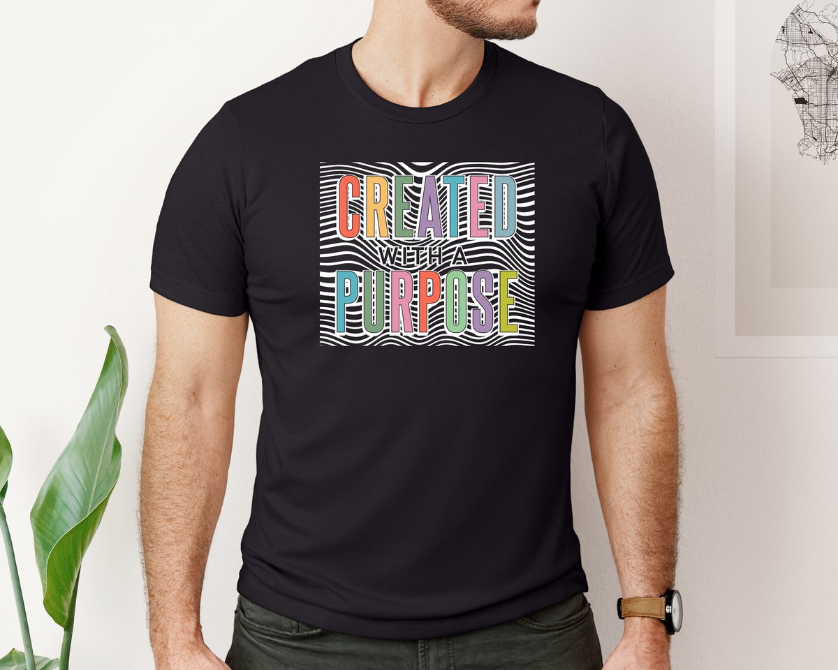 brand:Bella Canvas|color:Black|Created With A Purpose Positive Vibes Graphic T-Shirt