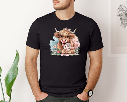 brand:Bella Canvas|color:Black|Mothers Day Cow Cute Farm Animal 2 Graphic T-Shirt