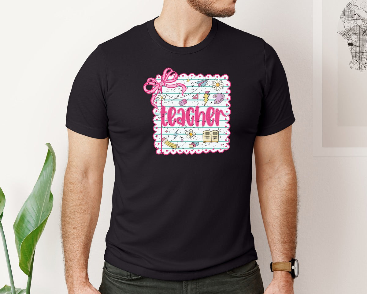 brand:Bella Canvas|color:Black|Teacher Coquette Preppy Back To School Graphic T-Shirt