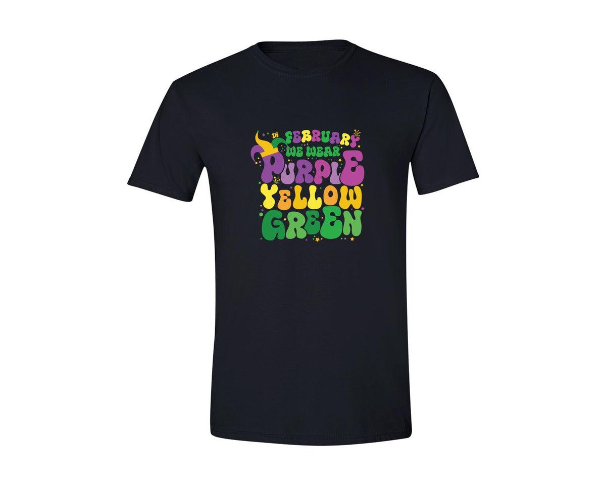 brand:Generic|color:Black|In February We Wear Mardi Gras Graphic T-Shirt