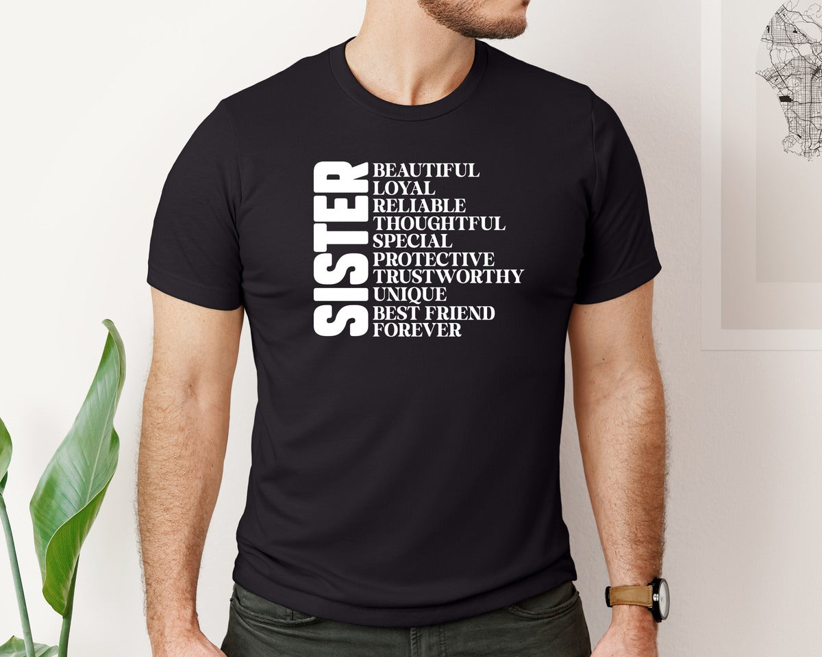 brand:Bella Canvas|color:Black|Sister Adjectives Graphic T-Shirt