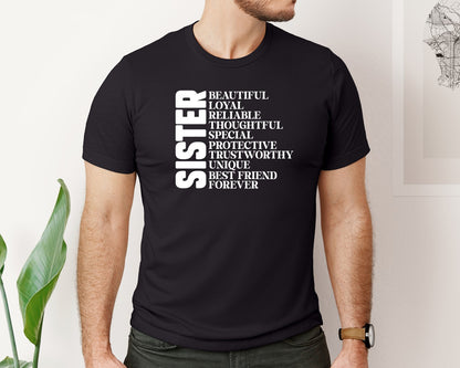 brand:Bella Canvas|color:Black|Sister Adjectives Graphic T-Shirt