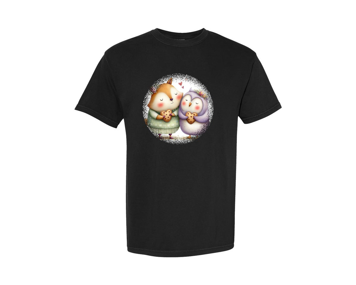 brand:Comfort Colors|color:Black|Couple Animals Round Tshirt 21 Graphic T-Shirt