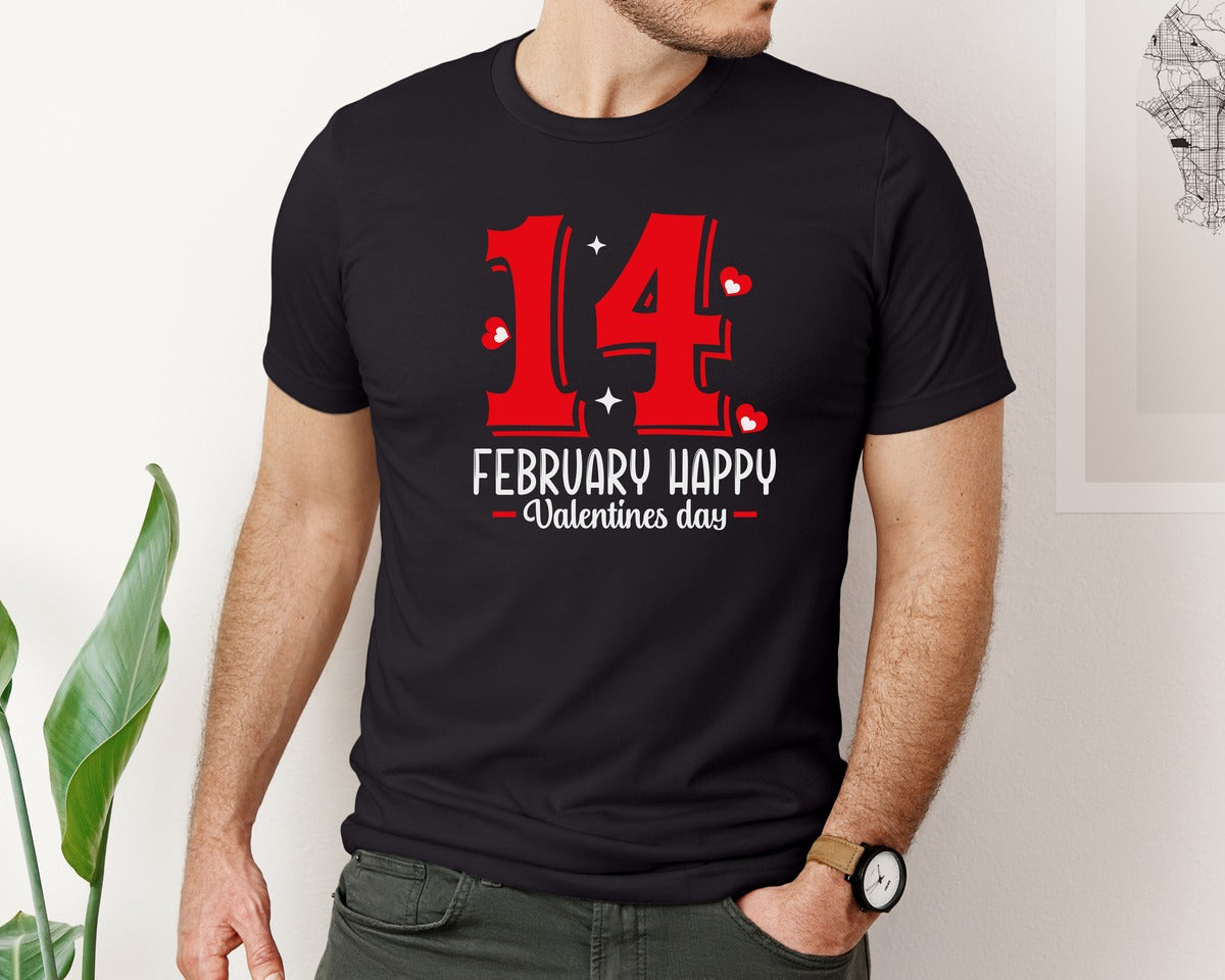 brand:Bella Canvas|color:Black|14 February Happy Valentines Day 7 Graphic T-Shirt