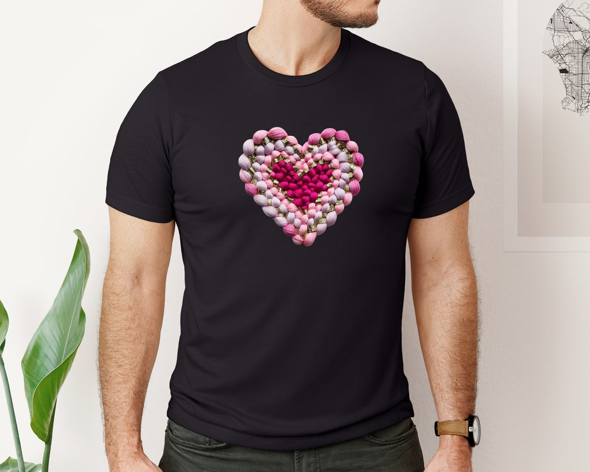 brand:Bella Canvas|color:Black|Faux Yarn Love Glitter Trendy Shirt Graphic T-Shirt