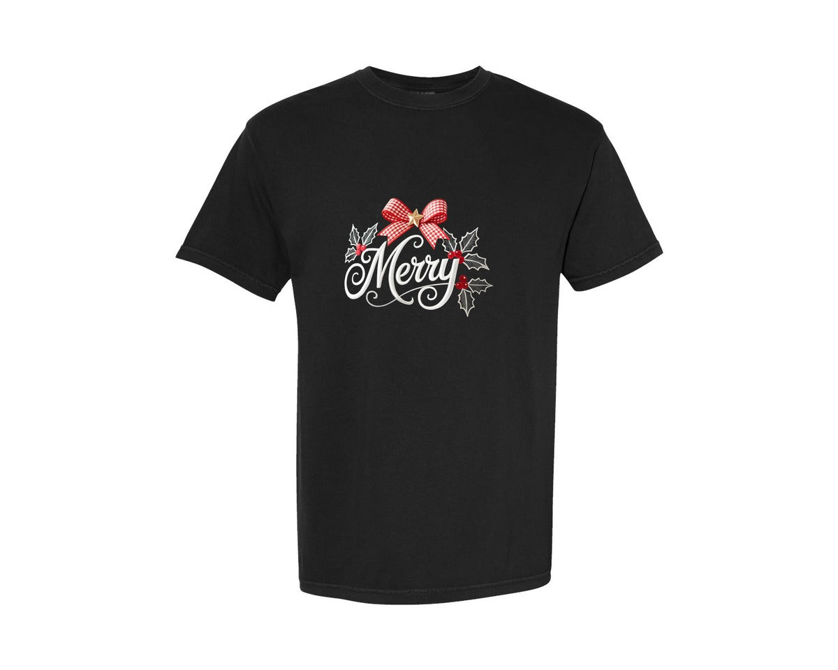 brand:Comfort Colors|color:Black|Coquette Merry Plaid Bow Christmas D 2 Graphic T-Shirt