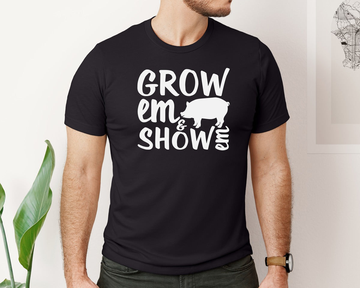 brand:Bella Canvas|color:Black|Grow Em Show Em Livestock Animals 2 Graphic T-Shirt