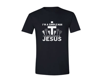 brand:Generic|color:Black|Christian Guitar Im A Simple Man Graphic T-Shirt
