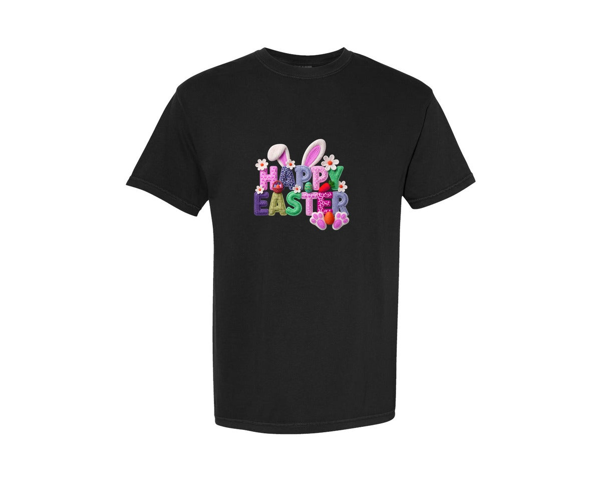 brand:Comfort Colors|color:Black|Latch Yarn Happy Easter 7 Graphic T-Shirt
