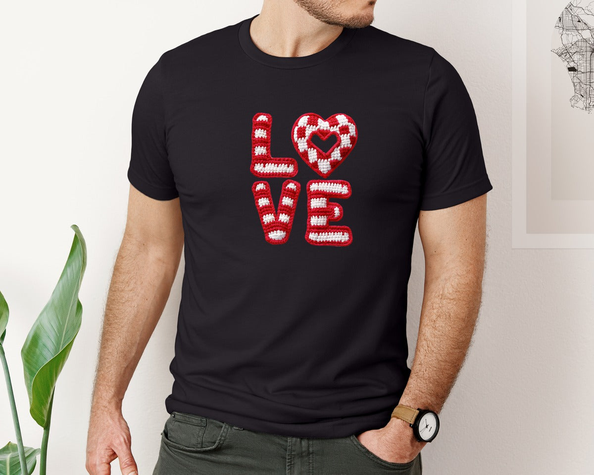brand:Bella Canvas|color:Black|Faux Yarn Love Valentines Day 25 Graphic T-Shirt