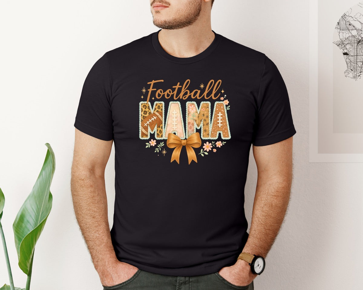 brand:Bella Canvas|color:Black|Football Mama Coquette Bow Game Day 2 Graphic T-Shirt