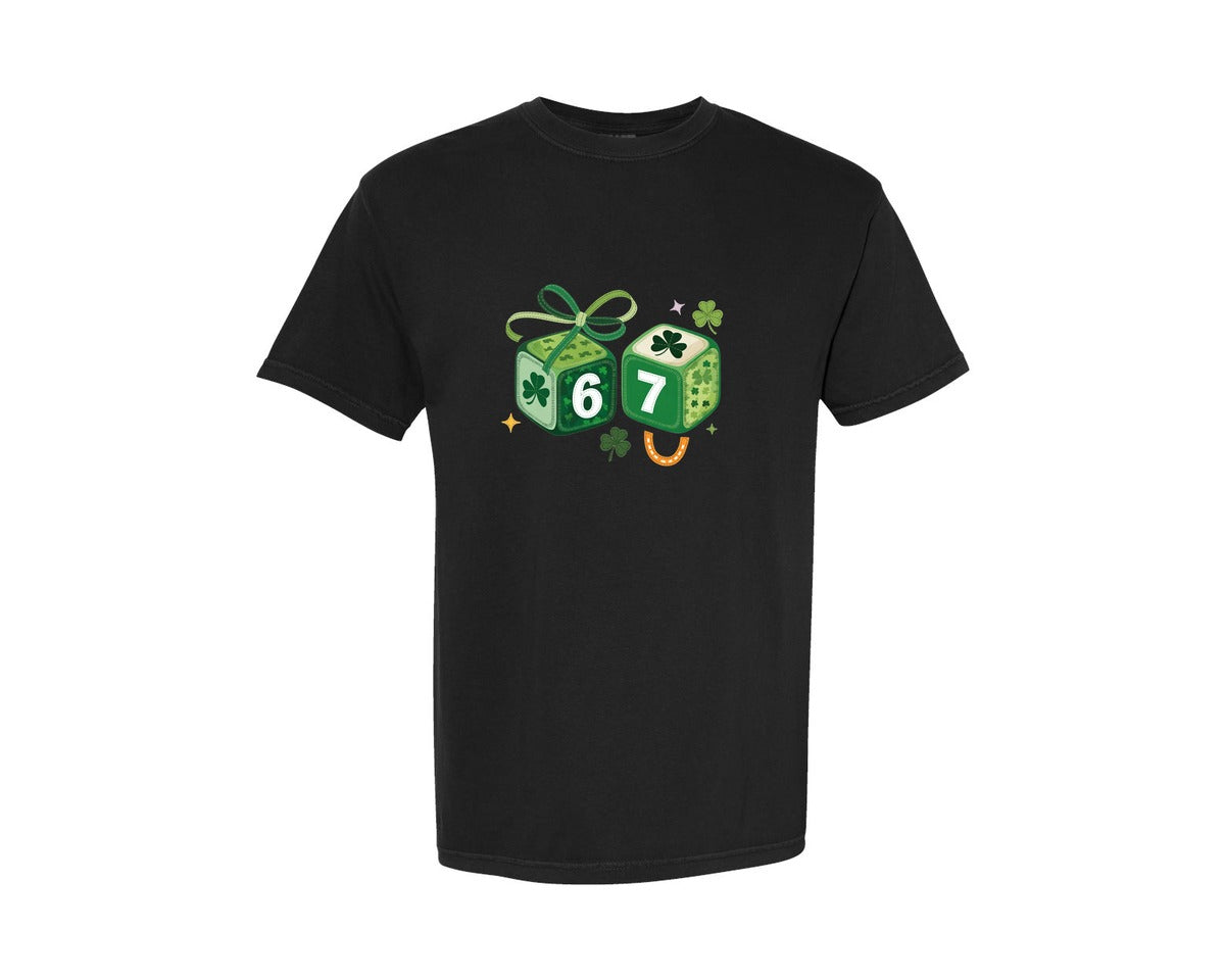 brand:Comfort Colors|color:Black|Lucky 6 7 Dice St Patricks Day Sh 2 Graphic T-Shirt