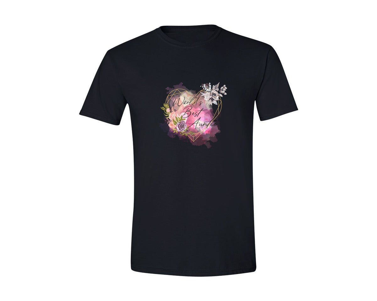 brand:Generic|color:Black|Worlds Best Auntie Heart Graphic T-Shirt