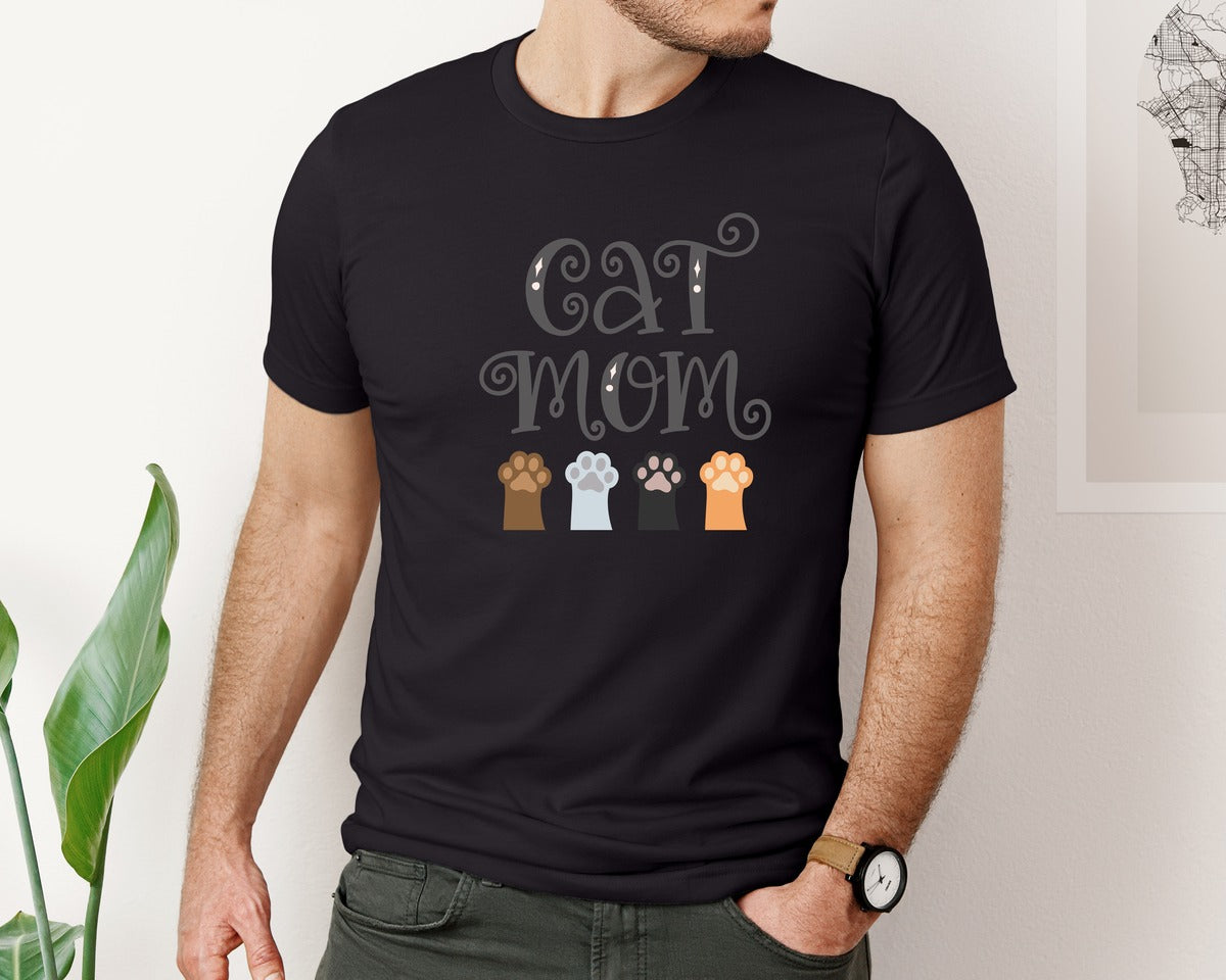 brand:Bella Canvas|color:Black|Cat Mom Cute Crazy Cat Lady Quote 2 Graphic T-Shirt