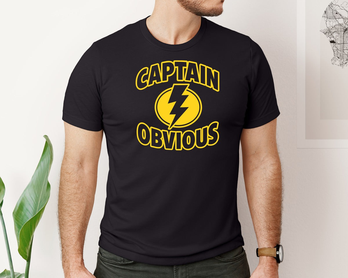 brand:Bella Canvas|color:Black|Captain Obvious Superhero Parody Meme Graphic T-Shirt