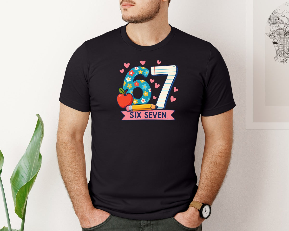 brand:Bella Canvas|color:Black|Cute Six Seven 67 School Graphic T-Shirt