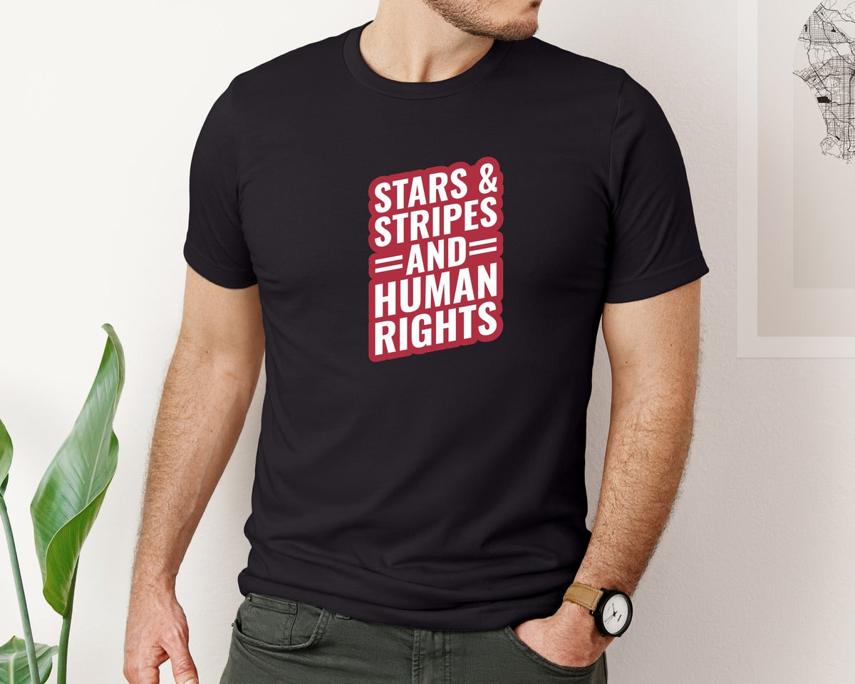 brand:Bella Canvas|color:Black|Stars Stripes Human Rights Activist Te Graphic T-Shirt