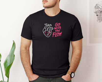 brand:Bella Canvas|color:Black|Go With The Flow Heart Anatomy Graphic T-Shirt