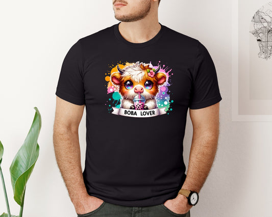 Highland Cow Bubble Tea Boba Lover Graphic T-Shirt